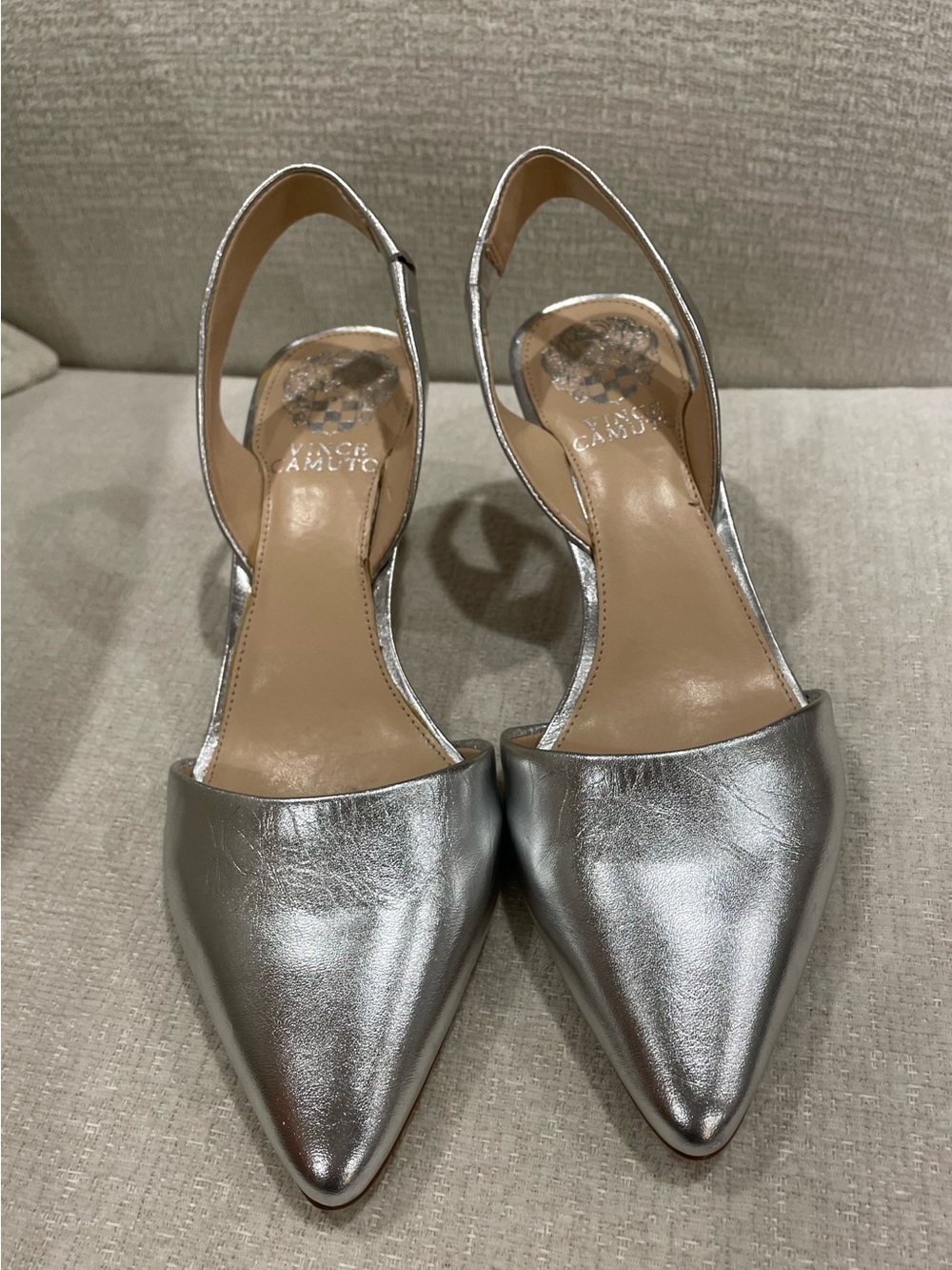 Vince Camuto Silver Metallic Slingback Kitten Heels 5.5
